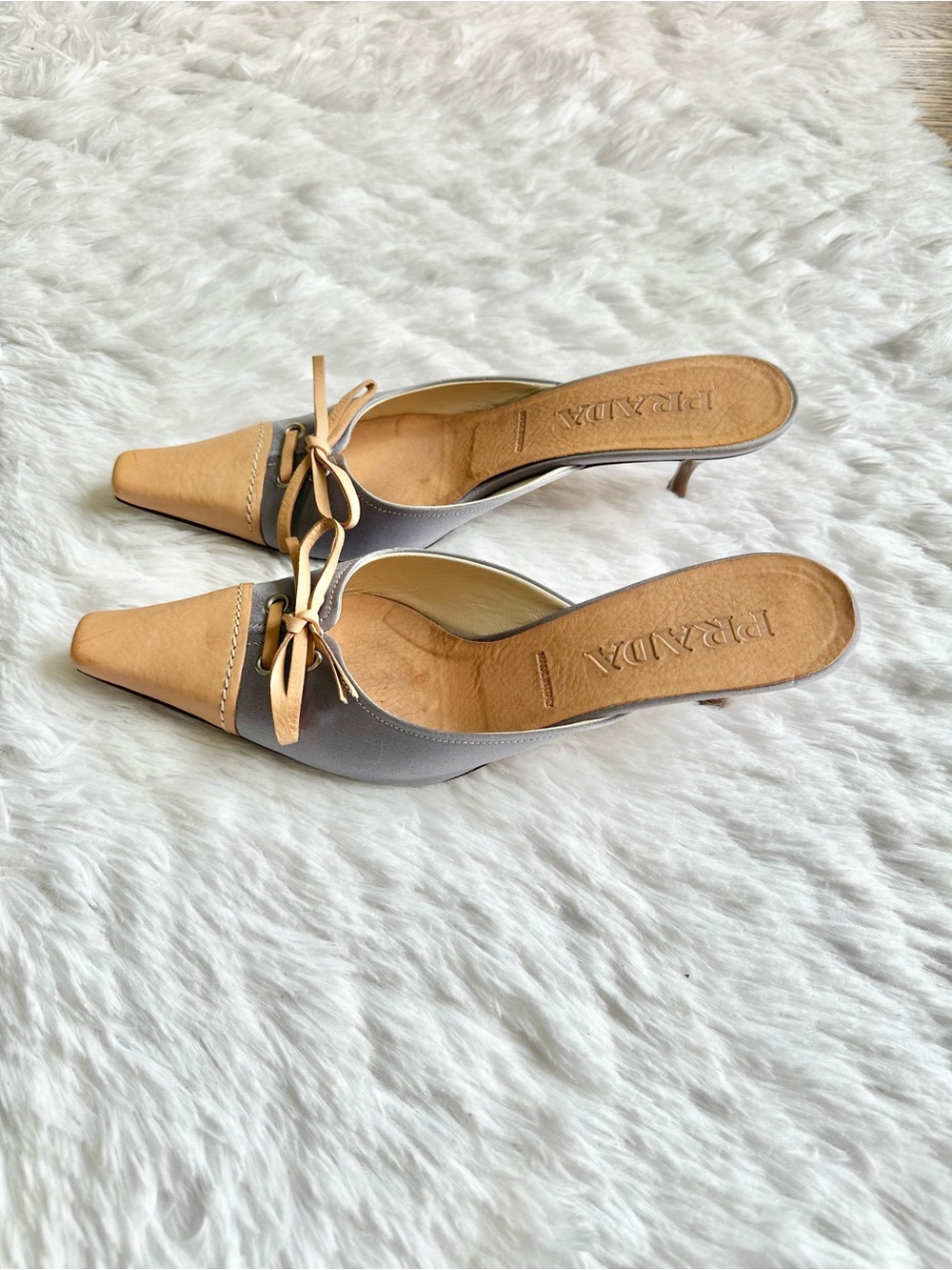 Vintage Prada Silk and Leather Lace up Mules - Picture 6 of 7